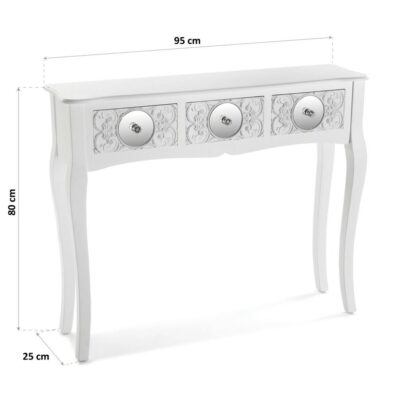 Έπιπλο για το Χωλ με 3 Συρτάρια Versa Indra         Λευκό 25 x 80 x 95 cm