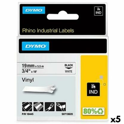 Πλαστικοποιημένη Ταινία για Στυλό Rhino Dymo ID1-19 19 x 5,5 mm Μαύρο Λευκό Βινυλίου Αυτοκόλλητο (5 Μονάδες)