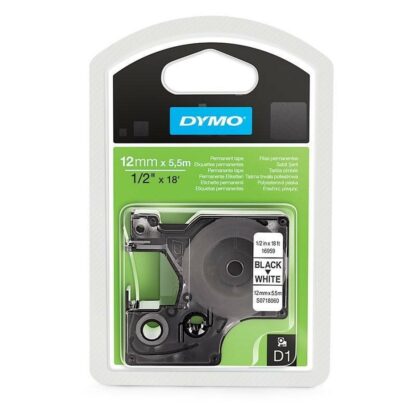 Πλαστικοποιημένη Ταινία για Στυλό Dymo D1 16959 12 mm x 5,5 m Μαύρο πολυεστέρας Λευκό (5 Μονάδες)