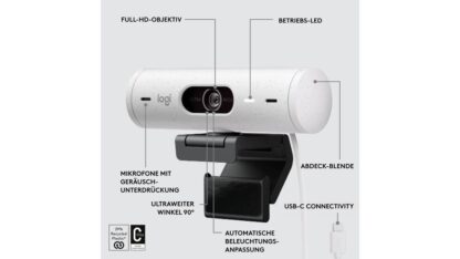 Logitech Brio 500 Web Camera Full HD 1080p με Autofocus Λευκή