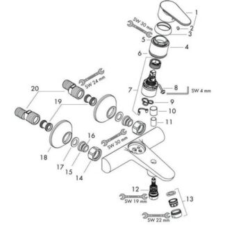 Hansgrohe Ecostat 1001 CL Μπαταρία Μπανιέρας Θερμοστατική Ασημί Κωδικός: 13211000