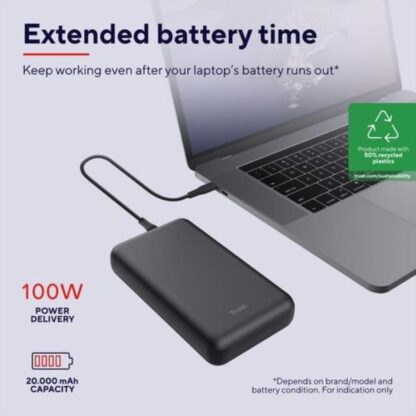 Trust Laro Power Bank 20000mAh 100W με Θύρα USB-A και 2 Θύρες USB-C Power Delivery / Quick Charge 3.0 Μαύρο