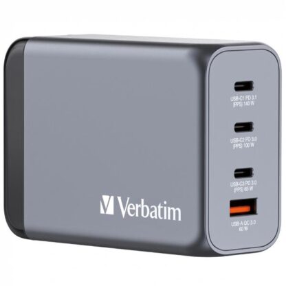 Verbatim Φορτιστής Χωρίς Καλώδιο GaN με Θύρα USB-A και 3 Θύρες USB-C Power Delivery / Quick Charge 3.0 Γκρι (GNC-240)