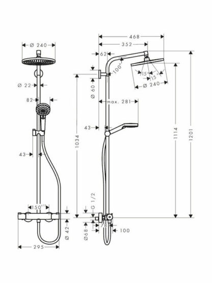 Hansgrohe Crometta S 240 1jet Στήλη Ντουζ με Μπαταρία 120.1cm Κωδικός: 27267000