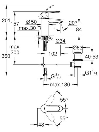 Grohe Αναμεικτική Μπαταρία Νιπτήρα Ασημί Κωδικός: 3355220E
