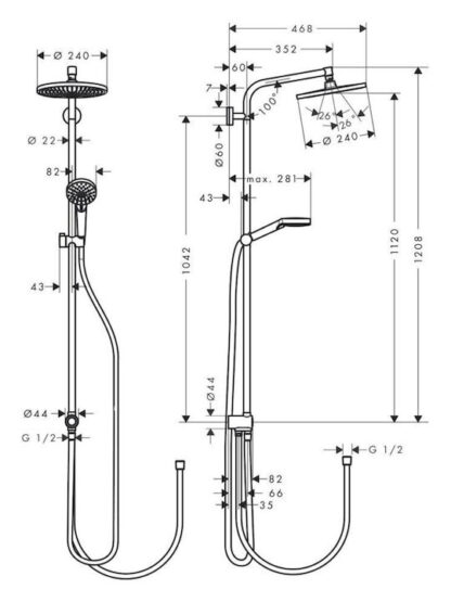 Hansgrohe Crometta S Showerpipe 240 1jet Ecosmart Reno Chrome