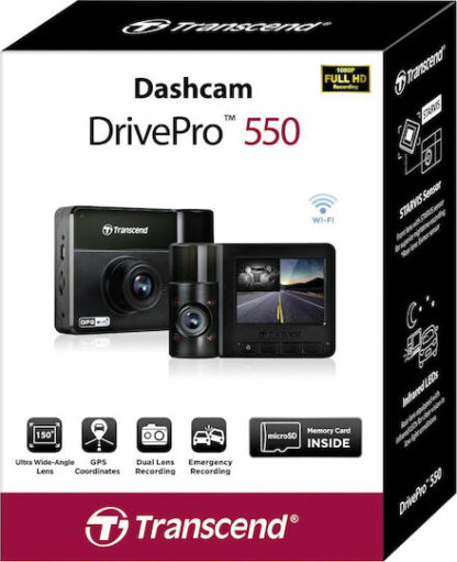 Transcend DrivePro 550 Κάμερα DVR Αυτοκινήτου με Οθόνη 2.4" για Παρμπρίζ με Βεντούζα Κωδικός: TS-DP550B-64G