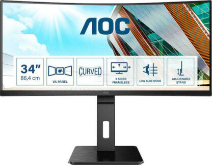 AOC CU34P2A Ultrawide VA Curved Monitor 34" QHD 3440x1440 με Χρόνο Απόκρισης 4ms GTG