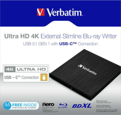 Verbatim Εξωτερικός Οδηγός Εγγραφής/Ανάγνωσης Blu-Ray/DVD/CD για Laptop / Desktop Μαύρο Κωδικός: 43888
