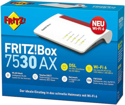 AVM FRITZ!Box 7530 AX VDSL2 Ασύρματο Modem Router Wi‑Fi 6 με 4 Θύρες Gigabit Ethernet