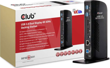 Club3D USB-A / USB-C Docking Station με DisplayPort 4K PD Ethernet και συνδεση 2 Οθονών Μαύρο (CSV-1460)