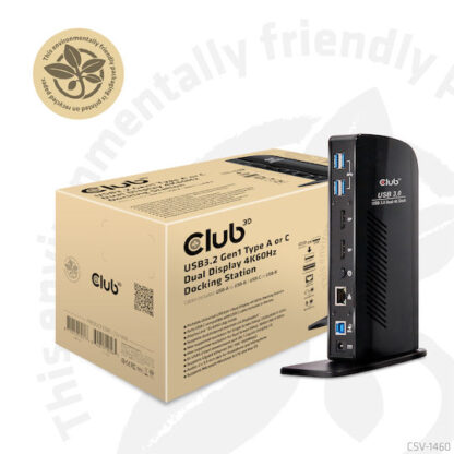 Club3D USB-A / USB-C Docking Station με DisplayPort 4K PD Ethernet και συνδεση 2 Οθονών Μαύρο (CSV-1460)