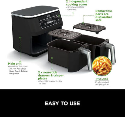 Ninja Foodi Max Dual Zone Air Fryer με Διπλό Αποσπώμενο Κάδο 7.6lt Μαύρο