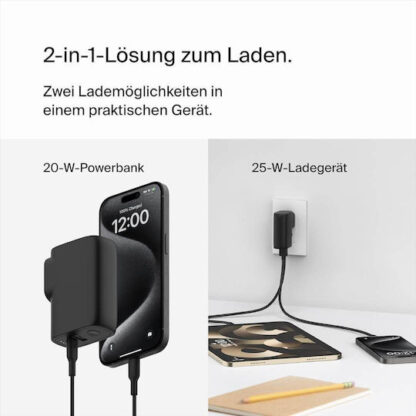 Belkin Φορτιστής με Θύρα USB-A και Θύρα USB-C και Καλώδιο USB-C - USB-C 25W Μαύρος (BOOST Charge Hybrid Dual Charger + Power Bank 5K)