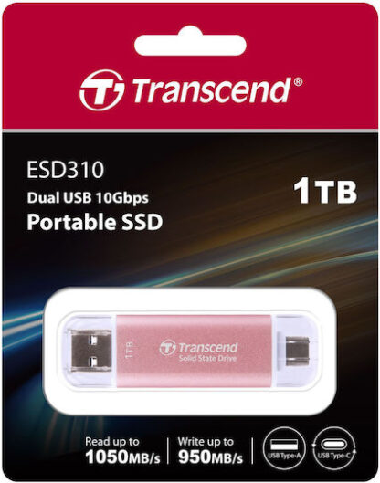 Transcend Esd310p 1.0TB USB 3.2 SSD Stick με σύνδεση USB-A & USB-C Ροζ