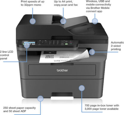 Brother MFC-L2800DW Ασπρόμαυρο Πολυμηχάνημα Laser με WiFi και Mobile Print