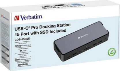 Verbatim CDS-15SSD USB-C Docking Station με HDMI/DisplayPort 4K PD Ethernet και σύνδεση 2 Οθονών Μαύρο
