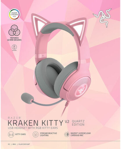 Razer Kraken Kitty V2 Over Ear Gaming Headset με σύνδεση USB Quartz