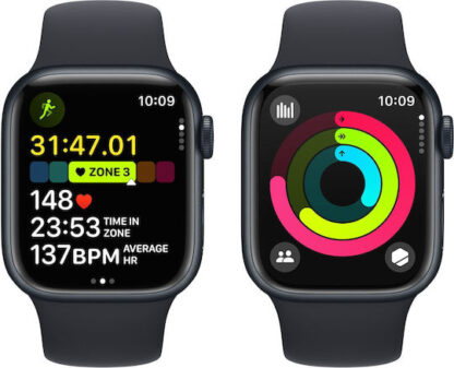 Apple Watch Series 9 Cellular Aluminium 41mm Αδιάβροχο με eSIM και Παλμογράφο (Midnight με Midnight Sport Band (S/M))