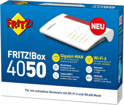 AVM FRITZ!Box 4050 Ασύρματο Router Wi‑Fi 6 με 3 Θύρες Gigabit Ethernet