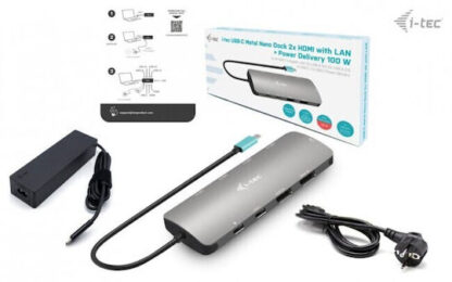 i-tec Metal Nano USB-C Docking Station με HDMI 4K PD Ethernet και σύνδεση 2 Οθονών Ασημί