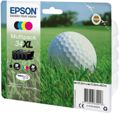 Epson 34XL Γνήσιο Πακέτο 4 Μελανιών Εκτυπωτή InkJet Κίτρινο / Κυανό / Ματζέντα / Μαύρο (C13T34764010)