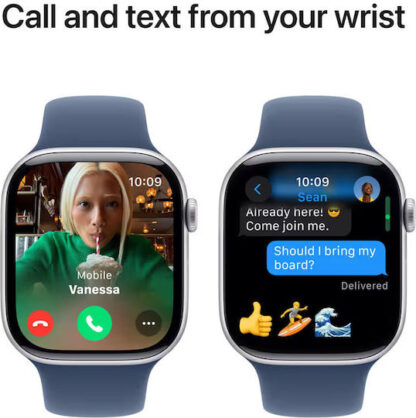 Apple Watch Series 10 Aluminium 46mm Αδιάβροχο με Παλμογράφο (Silver με Denim Sport Band (M/L))