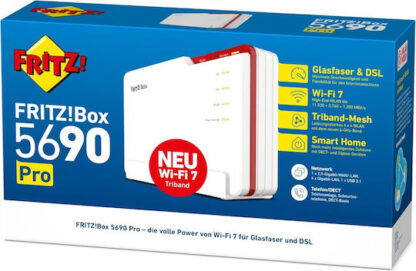 AVM FRITZ!Box 5690 Fiber GPON VDSL2 Ασύρματο Router Wi‑Fi 7 με 4 Θύρες Ethernet