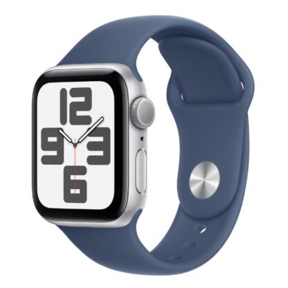 Apple Watch SE 2024 Aluminium 40mm Αδιάβροχο με Παλμογράφο (Silver με Denim Sport Band (S/M))