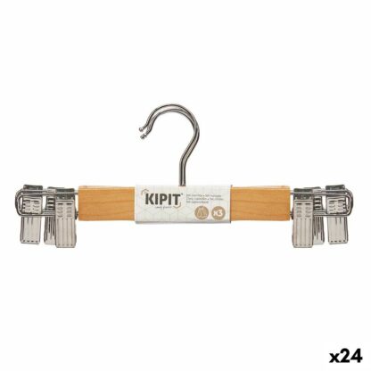 Σετ Kρεμαστρών Kipit 29100196 Καφέ Ασημί Ξύλο Μέταλλο 28,5 x 2,5 x 11,5 cm Σφιγκτήρες (24 Μονάδες)