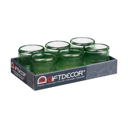 Κηροπηγιο Ριγες Πρασινο Κρυσταλλινο 9 x 9,5 x 9 cm (12 Μοναδες)