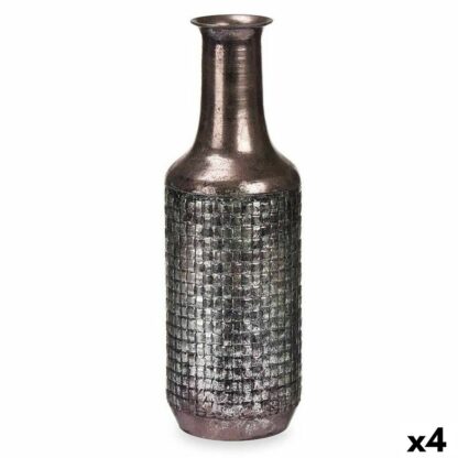 Βάζο Ασημί Μέταλλο 14 x 46 x 14 cm (4 Μονάδες) Με ανακούφιση
