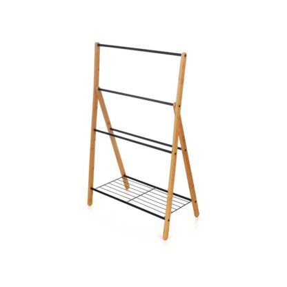 Πετσετοθήκη Δαπέδου Kipit B7816 Μαύρο Μέταλλο Bamboo 60 x 90 x 37 cm 4 Μονάδες