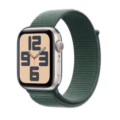Apple Watch SE 2024 Aluminium 44mm Αδιάβροχο με Παλμογράφο (Starlight με Lake Green Sport Loop)
