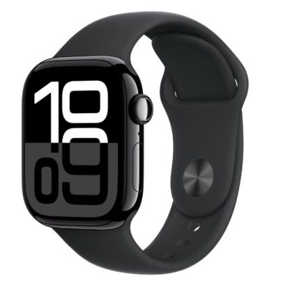 Apple Watch Series 10 Aluminium 42mm Αδιάβροχο με Παλμογράφο (Jet Black με Black Sport Band (S/M))