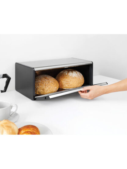 Brabantia Fall Front Ψωμιέρα με Καπάκι Μεταλλική Matt Black 46.5x25x18.7cm