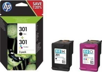 HP 301 Γνήσιο Πακέτο 2 Μελανιών Εκτυπωτή InkJet Πολλαπλό (Color) / Μαύρο (N9J72AE)