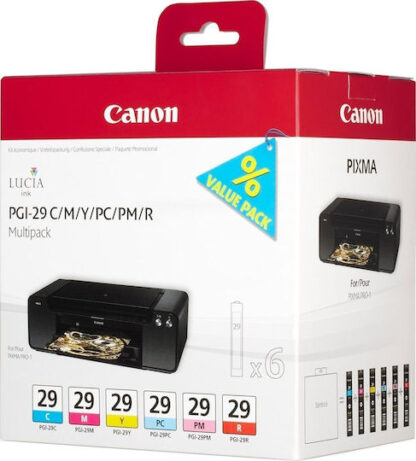 Canon PGI-29 Γνήσιο Πακέτο 6 Μελανιών Εκτυπωτή InkJet Photo Κυανό / Photo Ματζέντα / Κίτρινο / Κυανό / Κόκκινο / Ματζέντα (4873B005)