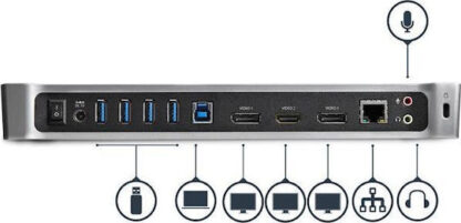 StarTech USB-A Docking Station με HDMI/DisplayPort 4K PD Ethernet και συνδεση 3 Οθονών Μαύρο (USB3DOCKH2DP)