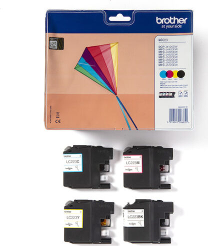 Brother LC223 Γνήσιο Πακέτο 4 Μελανιών Εκτυπωτή InkJet Κίτρινο / Κυανό / Ματζέντα / Μαύρο (LC-223VALBP)