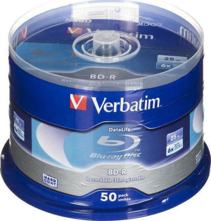 Verbatim Εγγράψιμα BD-R 6x 25GB Cake Box 50τμχ Κωδικός: 43838
