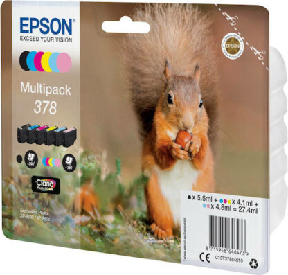 Epson 378 Γνήσιο Πακέτο 6 Μελανιών Εκτυπωτή InkJet Ανοιχτό Κυανό / Ανοιχτό Ματζέντα / Κίτρινο / Κυανό / Ματζέντα / Μαύρο (C13T37884010)
