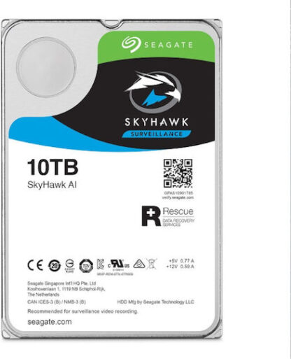 Seagate SkyHawk AI Surveillance 10TB HDD Σκληρός Δίσκος 3.5" SATA III 7200rpm με 256MB Cache για Καταγραφικό / NAS / Server Κωδικός: ST10000VE001