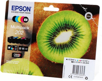 Epson 202 Γνήσιο Πακέτο 5 Μελανιών Εκτυπωτή InkJet Photo Μαύρο / Κίτρινο / Κυανό / Ματζέντα / Μαύρο (C13T02E74010 C13T02E74020)