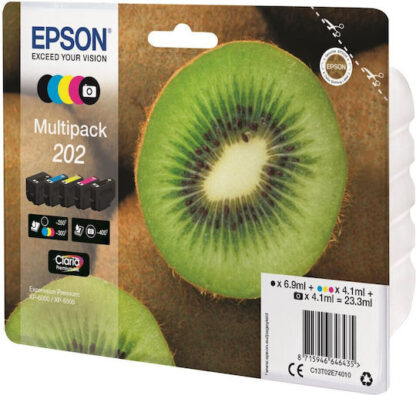Epson 202 Γνήσιο Πακέτο 5 Μελανιών Εκτυπωτή InkJet Photo Μαύρο / Κίτρινο / Κυανό / Ματζέντα / Μαύρο (C13T02E74010 C13T02E74020)
