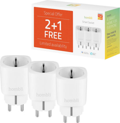 Hombli Smart Plug Smart Μονόπριζο με Διακόπτη 3τμχ Κωδικός: 23A68D