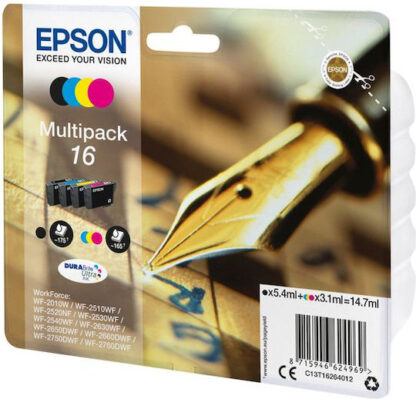 Epson 16 Γνήσιο Πακέτο 4 Μελανιών Εκτυπωτή InkJet Κίτρινο / Κυανό / Ματζέντα / Μαύρο (C13T16264010 C13T16264012)
