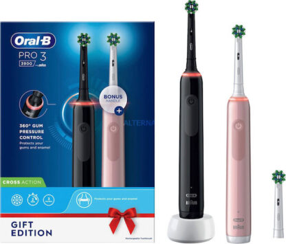 Oral-B Pro 3 3900 Ηλεκτρική Οδοντόβουρτσα με Χρονομετρητή και Αισθητήρα Πίεσης Black / Pink