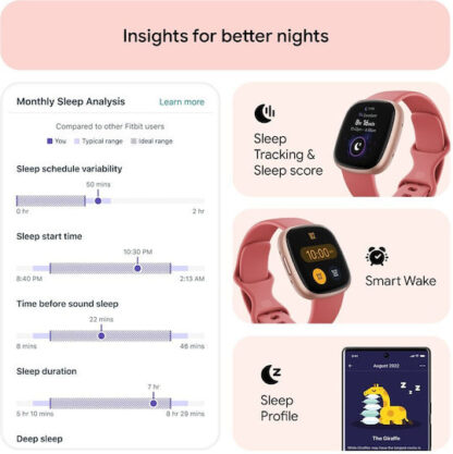 Fitbit Versa 4 Aluminium 41mm Αδιάβροχο Smartwatch με Παλμογράφο (Pink Sand/Copper Rose)