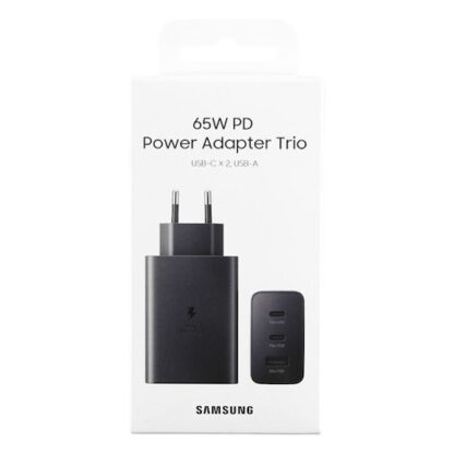 Samsung Φορτιστής Χωρίς Καλώδιο με Θύρα USB-A και 2 Θύρες USB-C 65W Power Delivery Μαύρος (Trio)